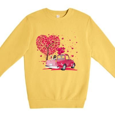 Fun Golden Retriever Gift Truck Happy Valentine's Day Gift Great Gift Premium Crewneck Sweatshirt