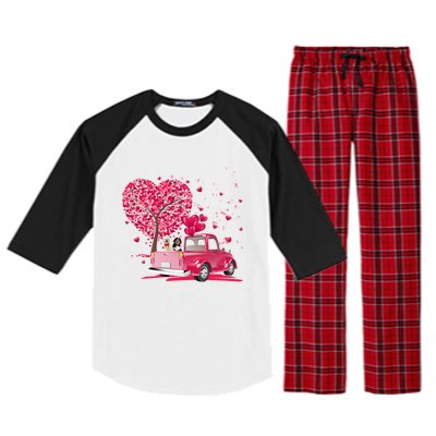 Fun Golden Retriever Gift Truck Happy Valentine's Day Gift Great Gift Raglan Sleeve Pajama Set