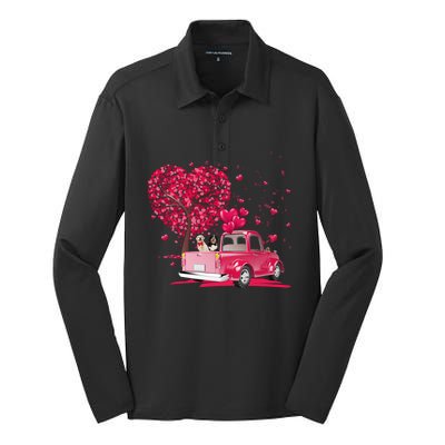 Fun Golden Retriever Gift Truck Happy Valentine's Day Gift Great Gift Silk Touch Performance Long Sleeve Polo