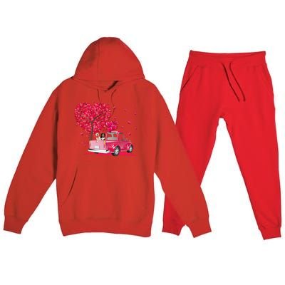 Fun Golden Retriever Gift Truck Happy Valentine's Day Gift Great Gift Premium Hooded Sweatsuit Set