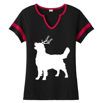 Funny Golden Retriever Dog Christmas Reindeer Antlers Xmas Meaningful Gift Ladies Halftime Notch Neck Tee