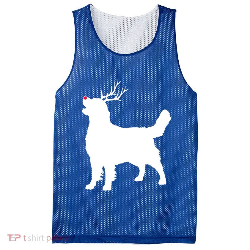 Funny Golden Retriever Dog Christmas Reindeer Antlers Xmas Meaningful Gift Mesh Reversible Basketball Jersey Tank