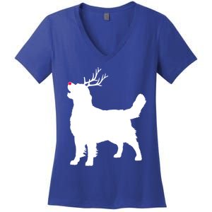 Funny Golden Retriever Dog Christmas Reindeer Antlers Xmas Meaningful Gift Women's V-Neck T-Shirt