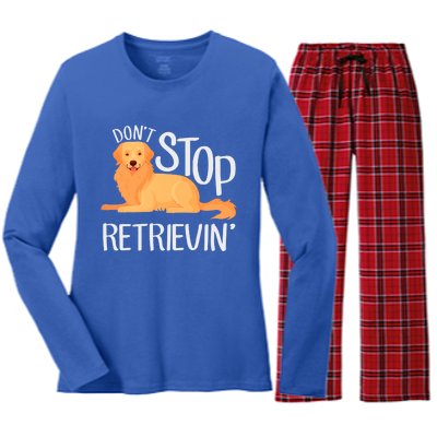 Funny Golden Retriever Dog Lover Dont Stop Retrievin Cute Gift Women's Long Sleeve Flannel Pajama Set 