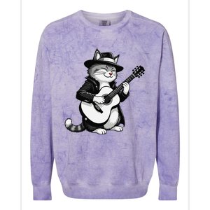 Funny Guitar Rock Cat Playing Guitar Cat For Colorblast Crewneck Sweatshirt