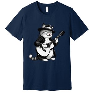 Funny Guitar Rock Cat Playing Guitar Cat For Premium T-Shirt