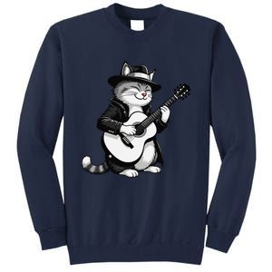 Funny Guitar Rock Cat Playing Guitar Cat For Tall Sweatshirt