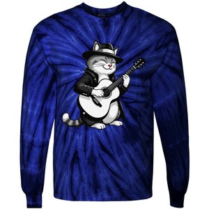 Funny Guitar Rock Cat Playing Guitar Cat For Tie-Dye Long Sleeve Shirt