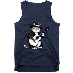 Funny Guitar Rock Cat Playing Guitar Cat For Tank Top