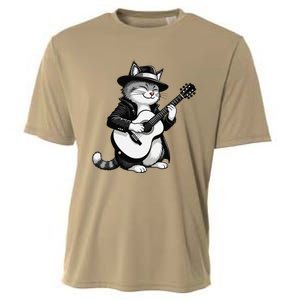 Funny Guitar Rock Cat Playing Guitar Cat For Cooling Performance Crew T-Shirt