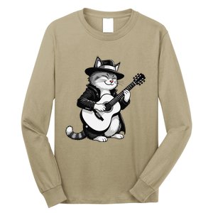 Funny Guitar Rock Cat Playing Guitar Cat For Long Sleeve Shirt