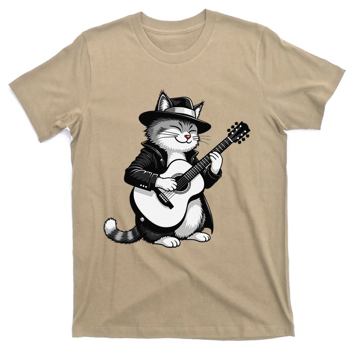 Funny Guitar Rock Cat Playing Guitar Cat For T-Shirt