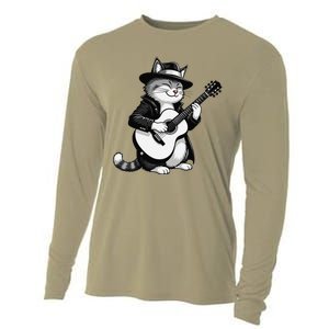 Funny Guitar Rock Cat Playing Guitar Cat For Cooling Performance Long Sleeve Crew