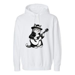 Funny Guitar Rock Cat Playing Guitar Cat For Garment-Dyed Fleece Hoodie