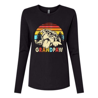 Funny Grandpaw Retro Vintage Pitbull Lovers Grandparents Day Womens Cotton Relaxed Long Sleeve T-Shirt