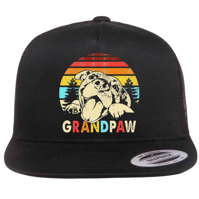 Funny Grandpaw Retro Vintage Pitbull Lovers Grandparents Day Flat Bill Trucker Hat