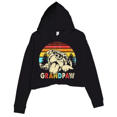 Funny Grandpaw Retro Vintage Pitbull Lovers Grandparents Day Crop Fleece Hoodie