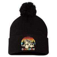 Funny Grandpaw Retro Vintage Pitbull Lovers Grandparents Day Pom Pom 12in Knit Beanie