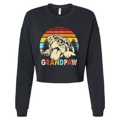 Funny Grandpaw Retro Vintage Pitbull Lovers Grandparents Day Cropped Pullover Crew