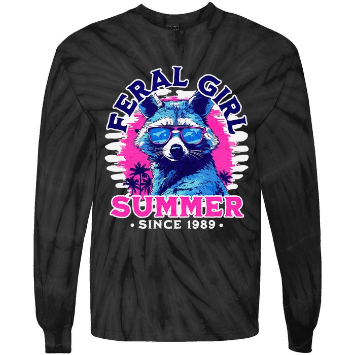 Feral Girl Racoon Summer Beach Sun Vibes Unhinged Tie-Dye Long Sleeve Shirt