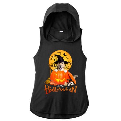 Funny Golden Retriever Dog Spooky Halloween Ladies PosiCharge Tri-Blend Wicking Draft Hoodie Tank