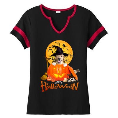 Funny Golden Retriever Dog Spooky Halloween Ladies Halftime Notch Neck Tee