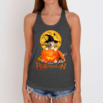 Funny Golden Retriever Dog Spooky Halloween Women's Knotted Racerback Tank