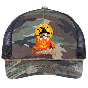 Funny Golden Retriever Dog Spooky Halloween Retro Rope Trucker Hat Cap