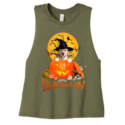 Funny Golden Retriever Dog Spooky Halloween Women's Racerback Cropped Tank