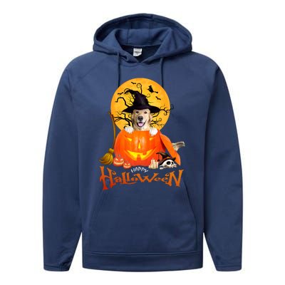 Funny Golden Retriever Dog Spooky Halloween Performance Fleece Hoodie