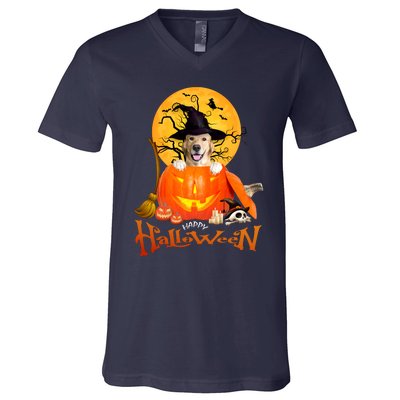 Funny Golden Retriever Dog Spooky Halloween V-Neck T-Shirt