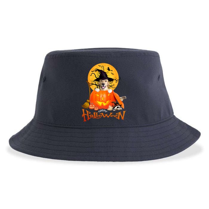 Funny Golden Retriever Dog Spooky Halloween Sustainable Bucket Hat