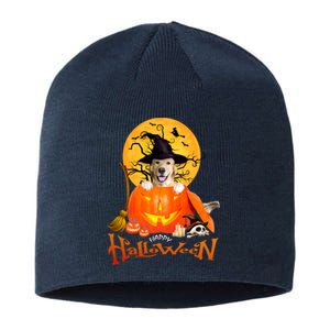 Funny Golden Retriever Dog Spooky Halloween Sustainable Beanie