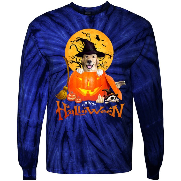 Funny Golden Retriever Dog Spooky Halloween Tie-Dye Long Sleeve Shirt