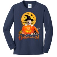 Funny Golden Retriever Dog Spooky Halloween Kids Long Sleeve Shirt