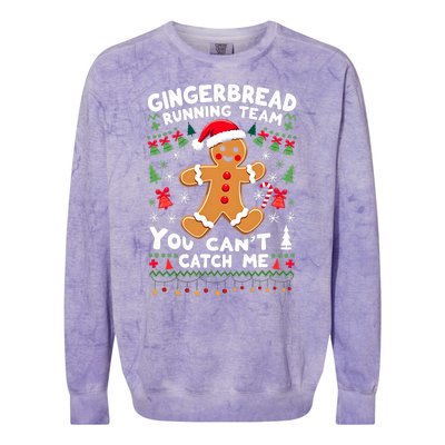 Funny Gingerbread Running Team Ugly Christmas Sweater Colorblast Crewneck Sweatshirt