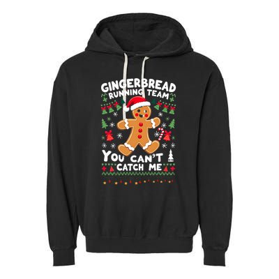 Funny Gingerbread Running Team Ugly Christmas Sweater Garment-Dyed Fleece Hoodie