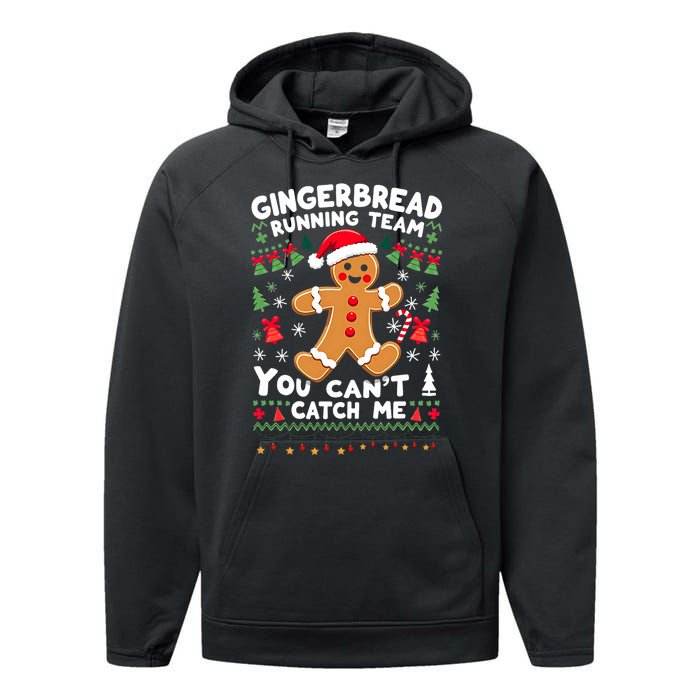 Funny Gingerbread Running Team Ugly Christmas Sweater Performance Fleece Hoodie