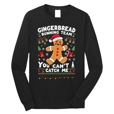 Funny Gingerbread Running Team Ugly Christmas Sweater Long Sleeve Shirt