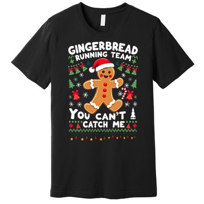 Funny Gingerbread Running Team Ugly Christmas Sweater Premium T-Shirt