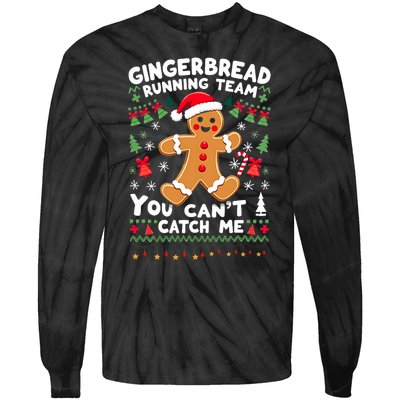 Funny Gingerbread Running Team Ugly Christmas Sweater Tie-Dye Long Sleeve Shirt