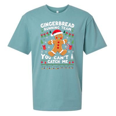 Funny Gingerbread Running Team Ugly Christmas Sweater Sueded Cloud Jersey T-Shirt