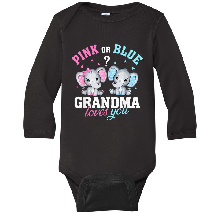 Funny Gender Reveal For Grandma Elephant Baby Baby Long Sleeve Bodysuit