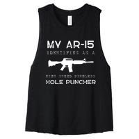 Funny Gun Righs Second Amendment My AR 15 Women's Racerback Cropped Tank