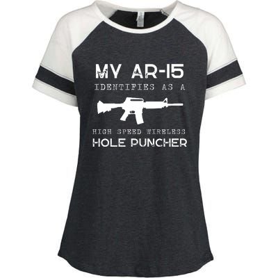 Funny Gun Righs Second Amendment My AR 15 Enza Ladies Jersey Colorblock Tee