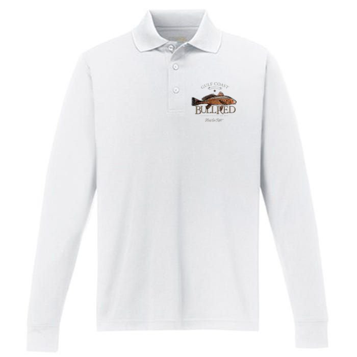 Fishing Gulf Red Drum Redfish Bull Red Performance Long Sleeve Polo