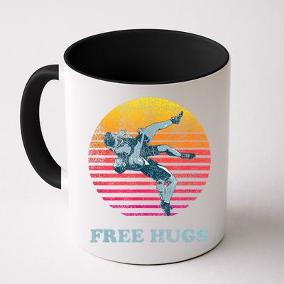 Funny Gift Retro Vintage Faded Cracked 70 80s Style Free Hugs Wrestling Gift Mug