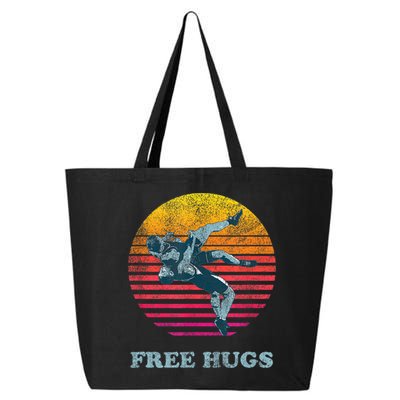 Funny Gift Retro Vintage Faded Cracked 70 80s Style Free Hugs Wrestling Gift 25L Jumbo Tote