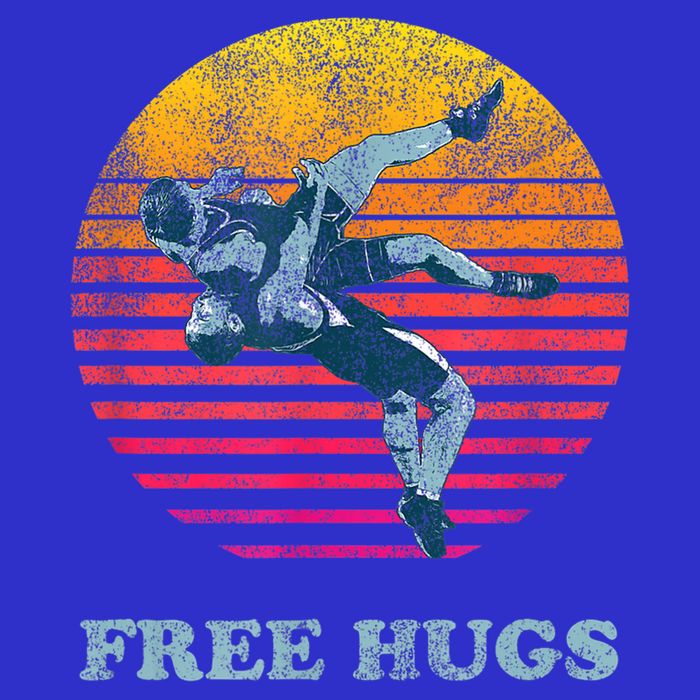 Funny Gift Retro Vintage Faded Cracked 70 80s Style Free Hugs Wrestling Gift Polo