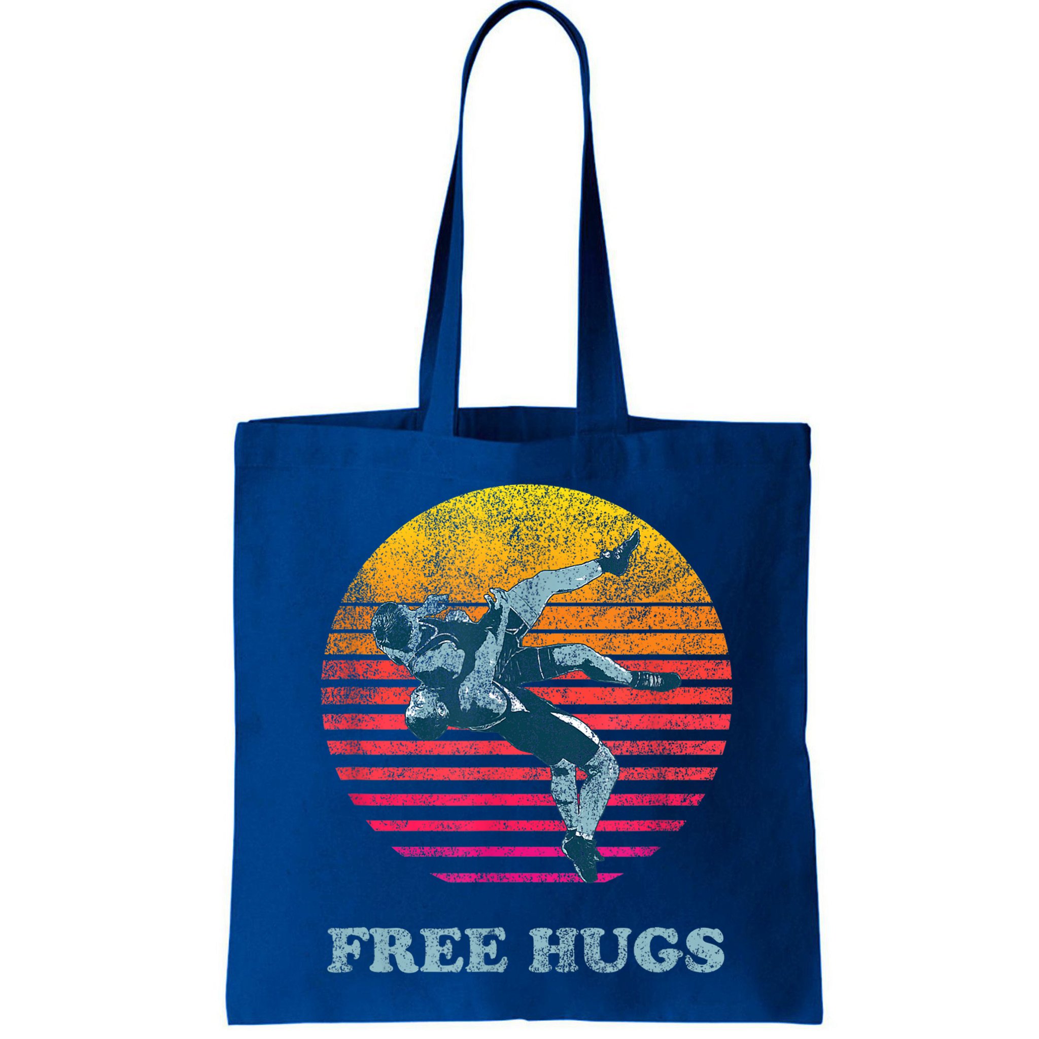 Funny Gift Retro Vintage Faded Cracked 70 80s Style Free Hugs Wrestling Gift Bag